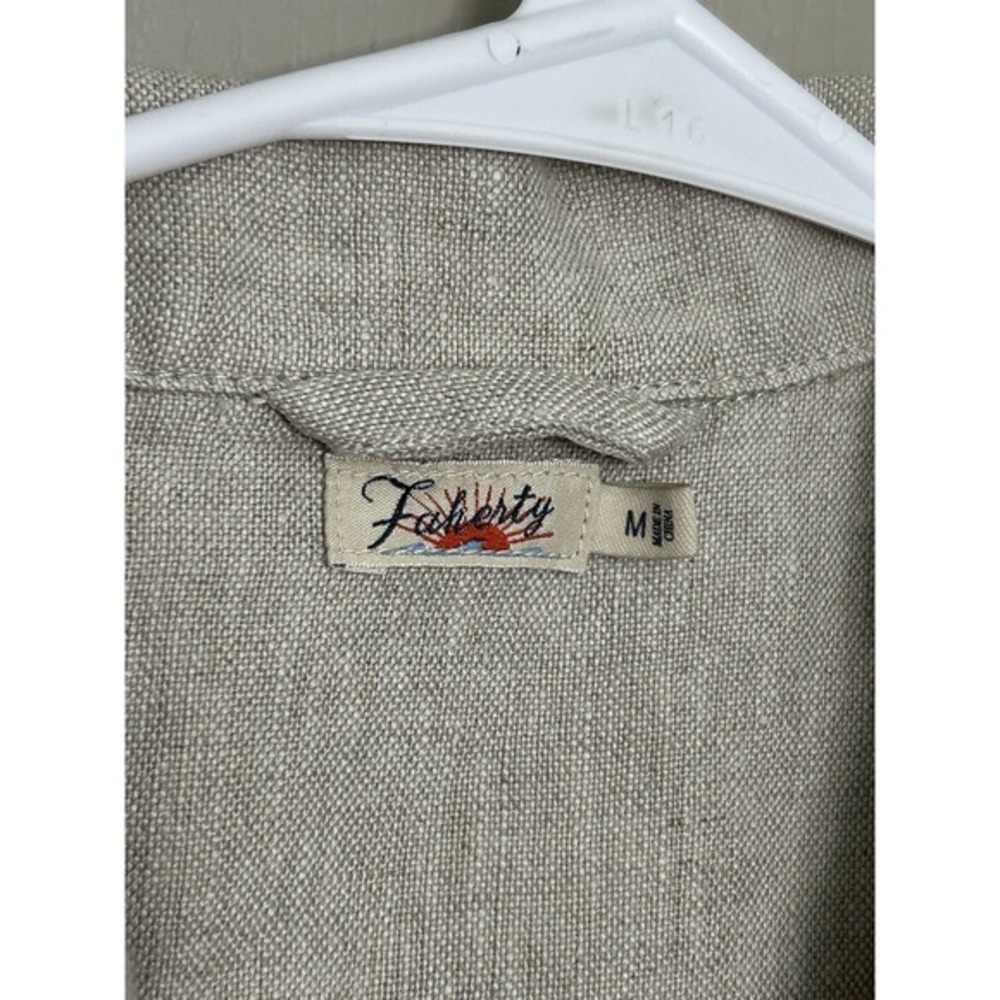 Faherty Linen Shirt Dress M Belted Midi Utility Button Front‎ Pockets neutral - Picture 7 of 12